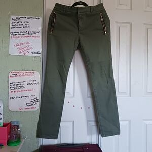 Balmain UNISEX   Moto Jeans Pants  Trousers Olive Green SZ 48 Great Condition